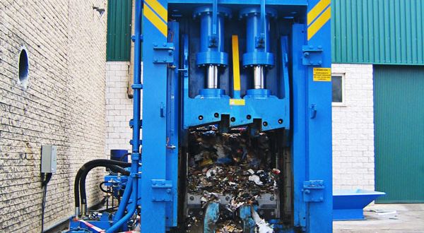 Shear baler for waste